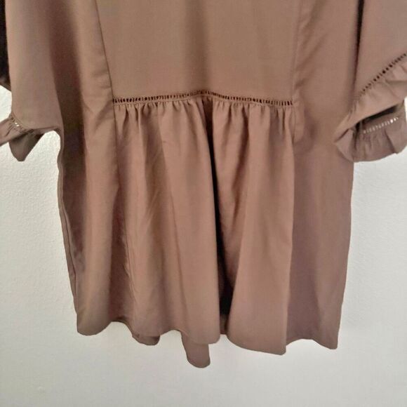 Women's Brown Ruffle Sleeve Top - Picture 4 of 8